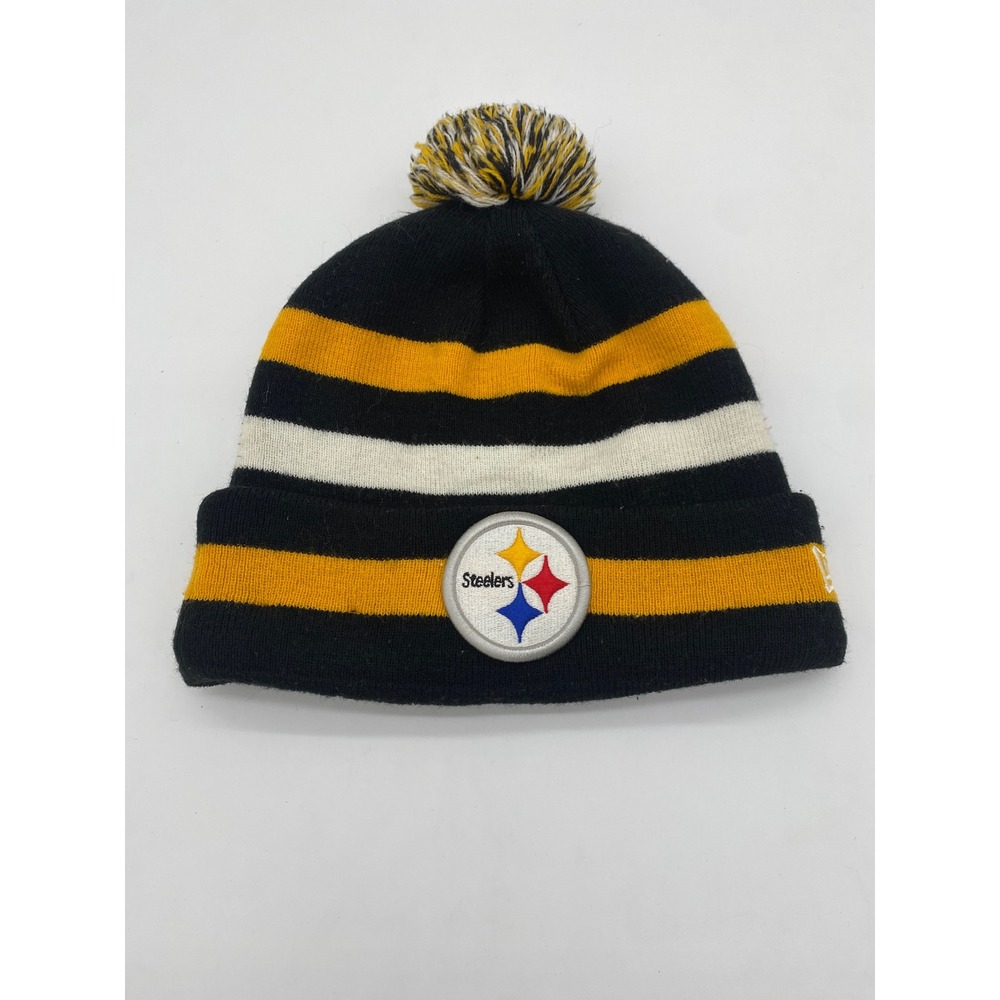 New Era Pittsburgh Steelers NFL Striped Cuffed Pom Beanie Fleece Lined Hat